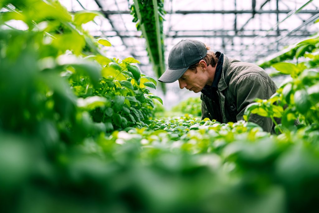 man at commercial farm